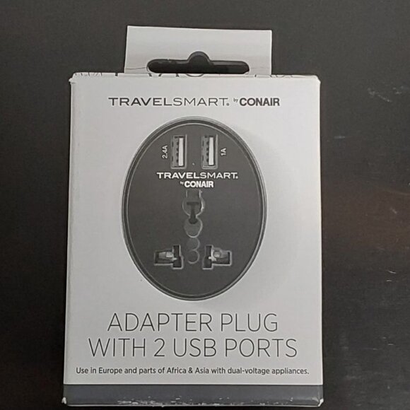 Travel Smart by Conair EU Adapter Plug with Outlet and 2 USB Ports - Picture 1 of 10